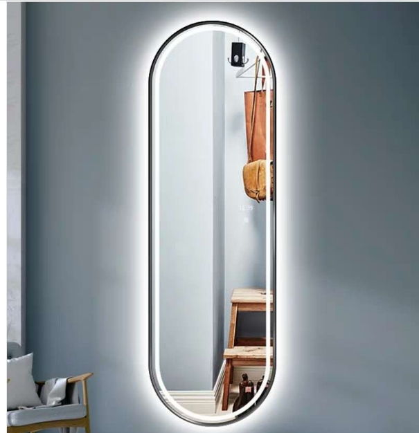 Metal Frame Wall LED Full Length Floor Standing Dressing Hotel Furniture Decoration Silver Makeup Smart Mirror