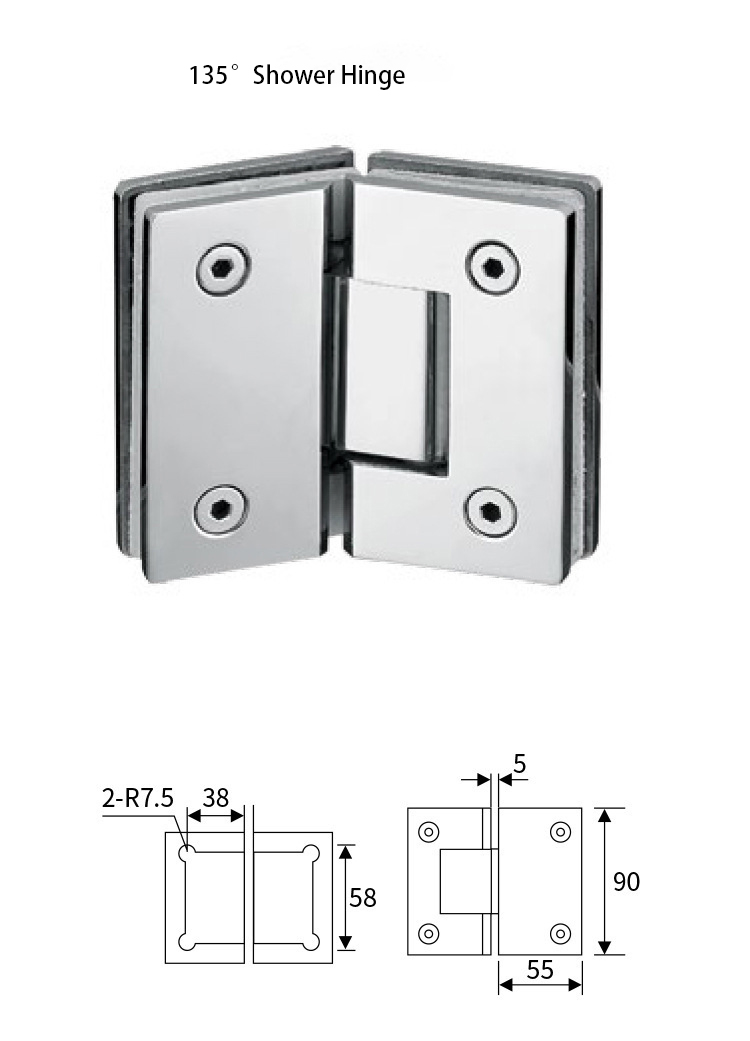 Glass to Glass Square 135 Degree Hotel Bathroom Fittings 201 304 Stainless Steel Shower Hinge Frameless Glass Door Hinge for Shower Room Hardware