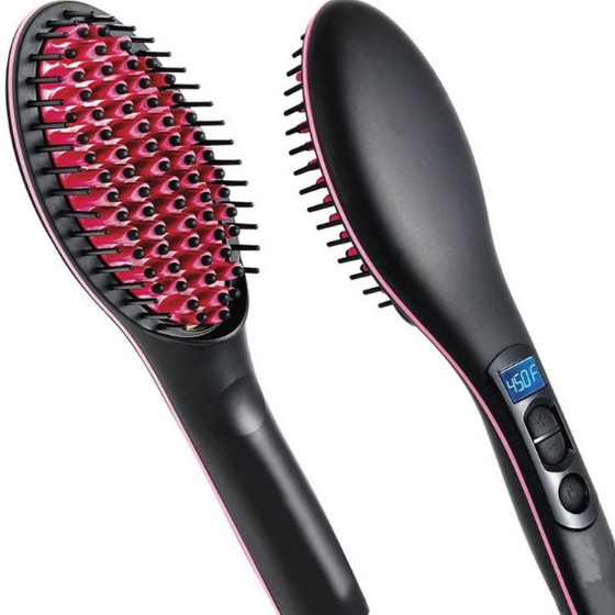 LED Display Hair Straightening Brush - Wet & Dry Use, Electric Magic Hair Brush Straightener