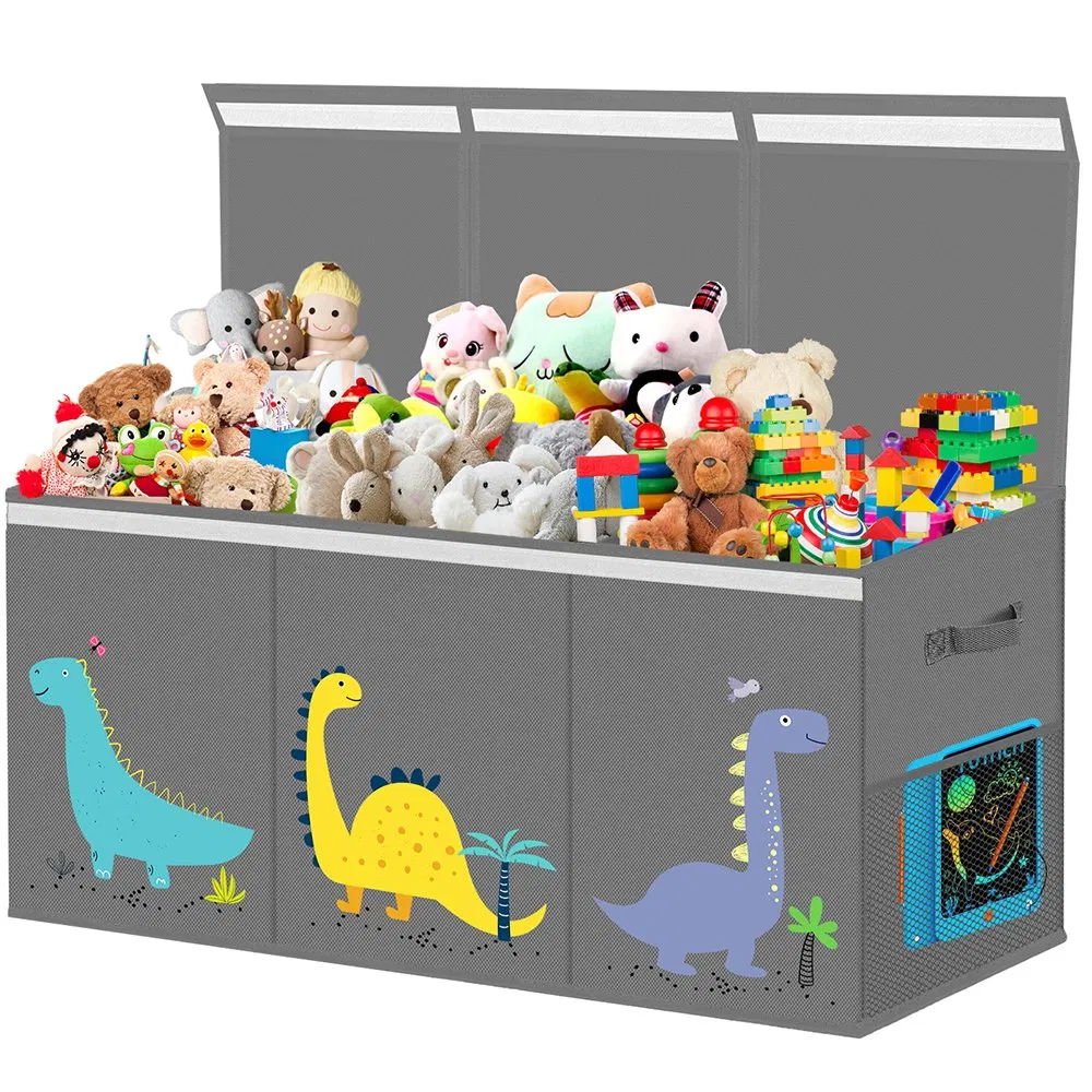 Large Foldable Toy Box for Kids Storage with Three Removable Divider Fabric