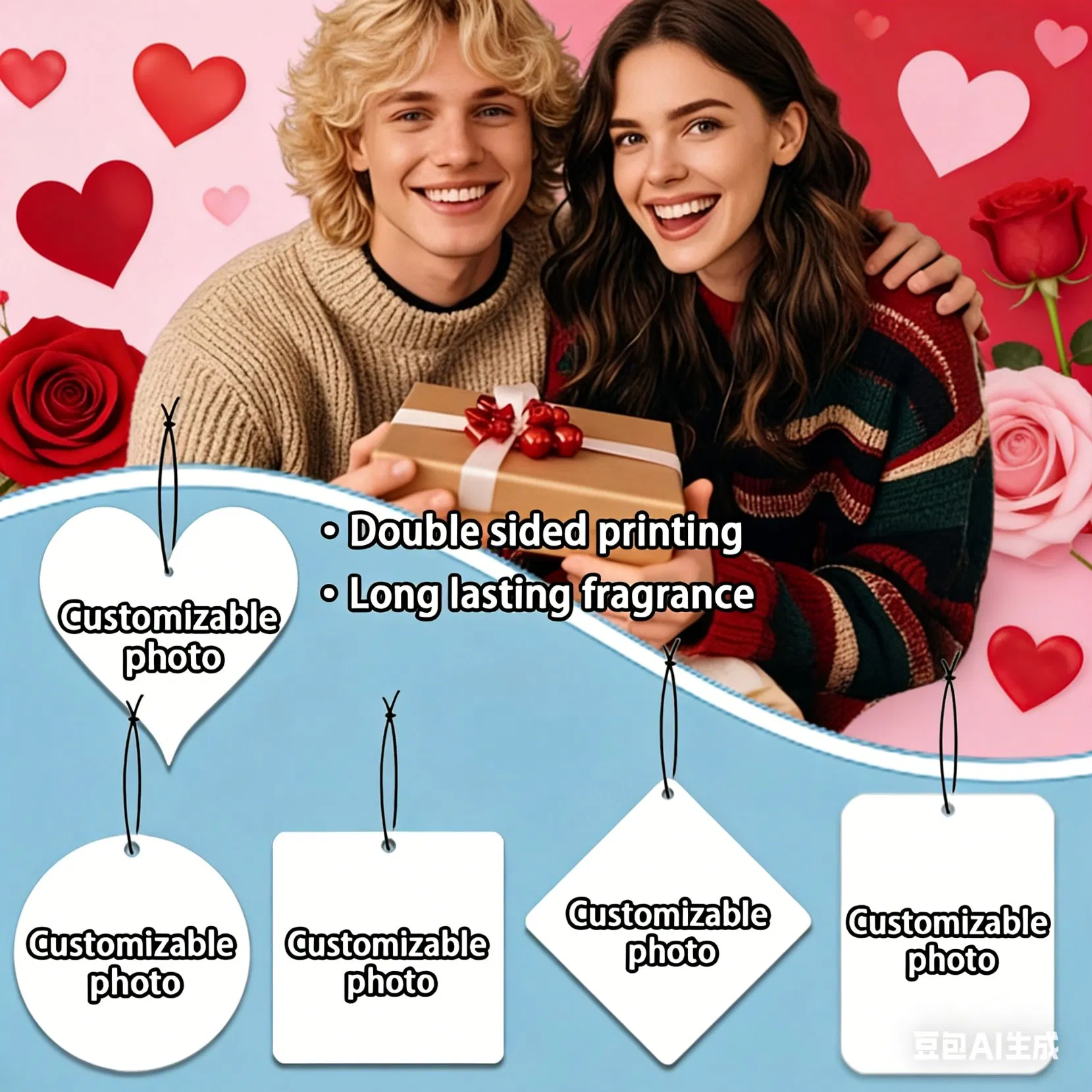 Valentine's Day Theme Customized Fragrances Paper Car Air Freshener Double-Sided Hanging Decor