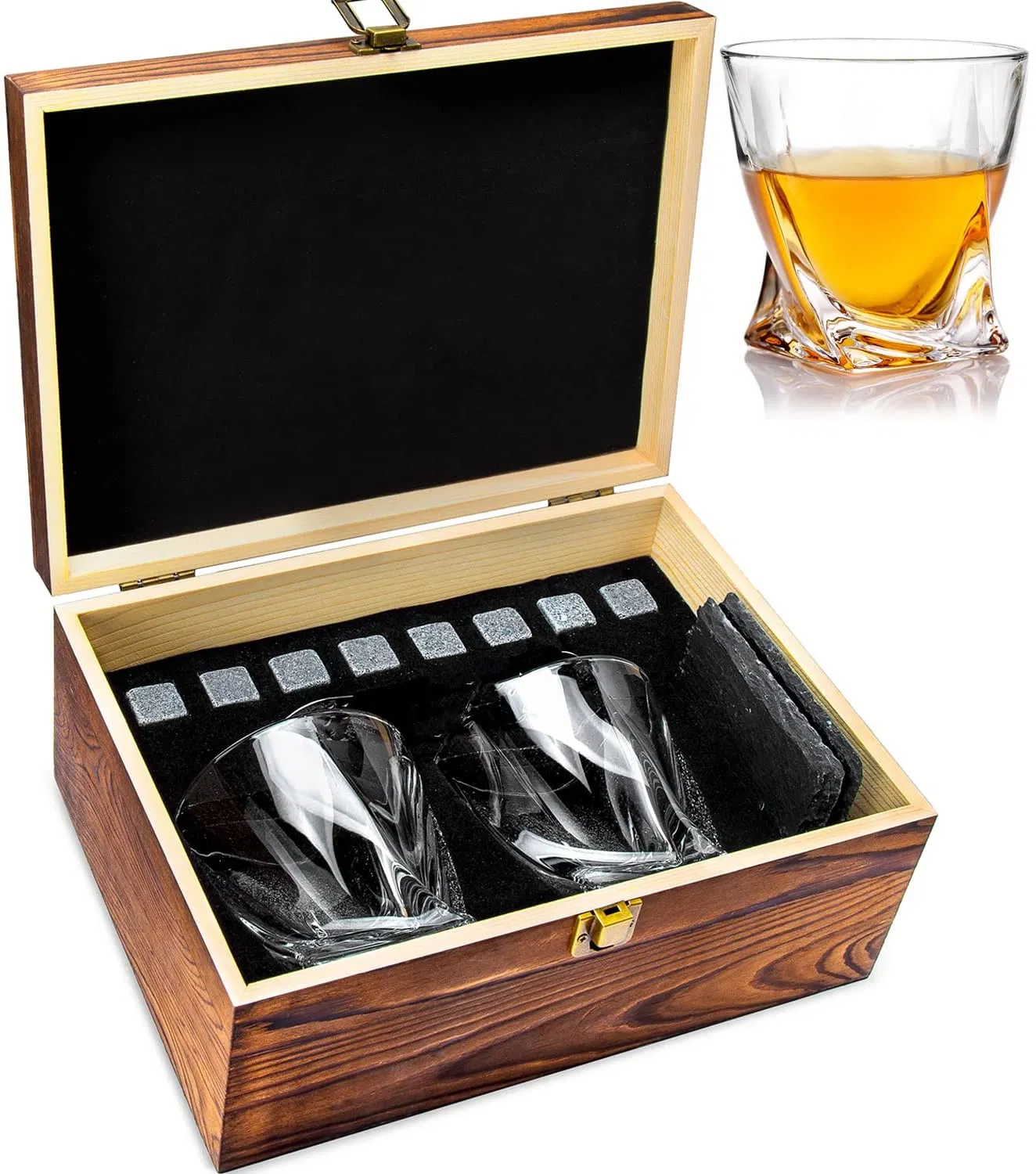 Custom Logo Twisted Whiskey Glass Hand Crafted Wine Glass Whiskey Stone Slate Coaster Wine Set