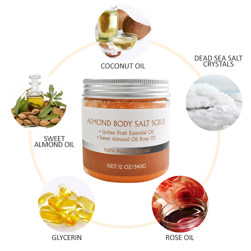 Gentle Natural Moisturizing Exfoliating Refreshing Revitalizing Nourishing Soothing Almond Body Salt Scrub for Skin Care