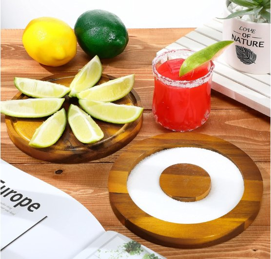 Bamboo Glass Rimmer Margarita Sugar Rimmer Set Salt Tray for Cocktails Drinks
