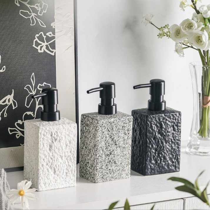 Ceramic Imitation Stone Liquid Soap Dispenser Bottle, Hotel Bathroom Shower Gel Pump Bottle