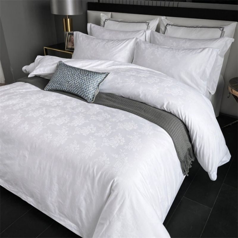 White 100% Cotton 60s Satin Jacquard Duvet Quilt Comforter Cover Hotel Four-Piece Set ODM/OEM Twin/Full/Queen/King Bed Sheets Bedding Set