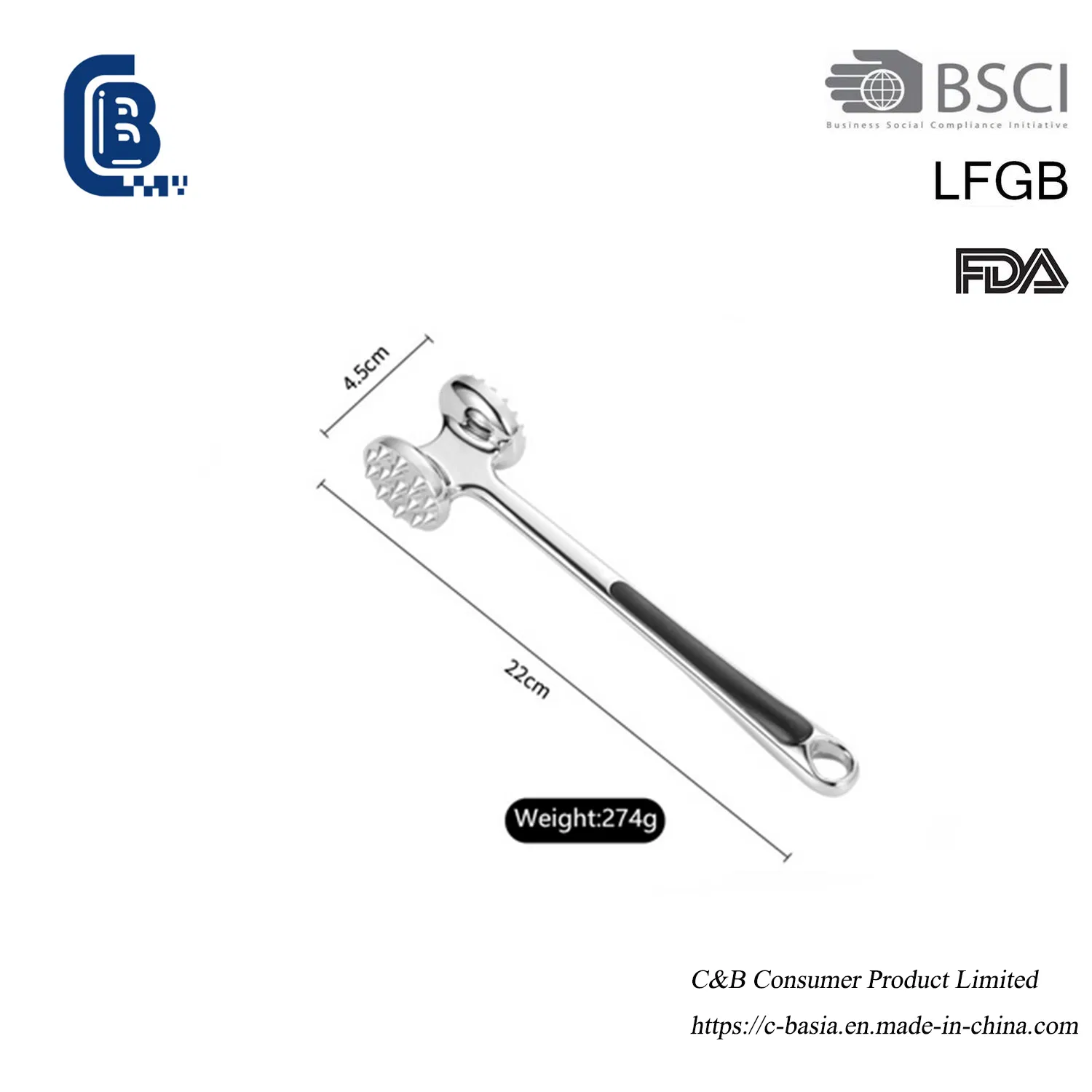 OEM Double-Sided Stainless Steel Meat Hammer - Steak Tenderizer Beef Mallet Kitchen Gadget