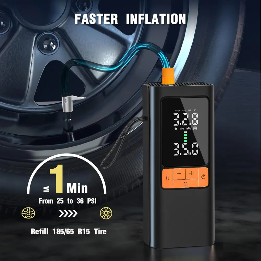 Electric Air Pump Faster Inflation Cordless Tire Pump with LED for Car Motor Bike Ball with Power Bank