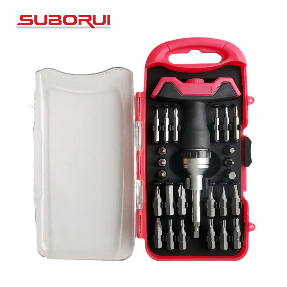 Suborui 28PCS Repair Hand Tools Kit Magnetic T-Handle Ratchet Wrench Screwdriver Bit Set