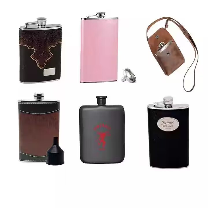 Custom Whiskey Leakproof Drinking Liquor Flask 5oz 6oz 7oz 8oz 9oz Stainless Steel Alcohol Camping Pocket Black Silver Gold Hip Flask for Woodford Reserve Crown