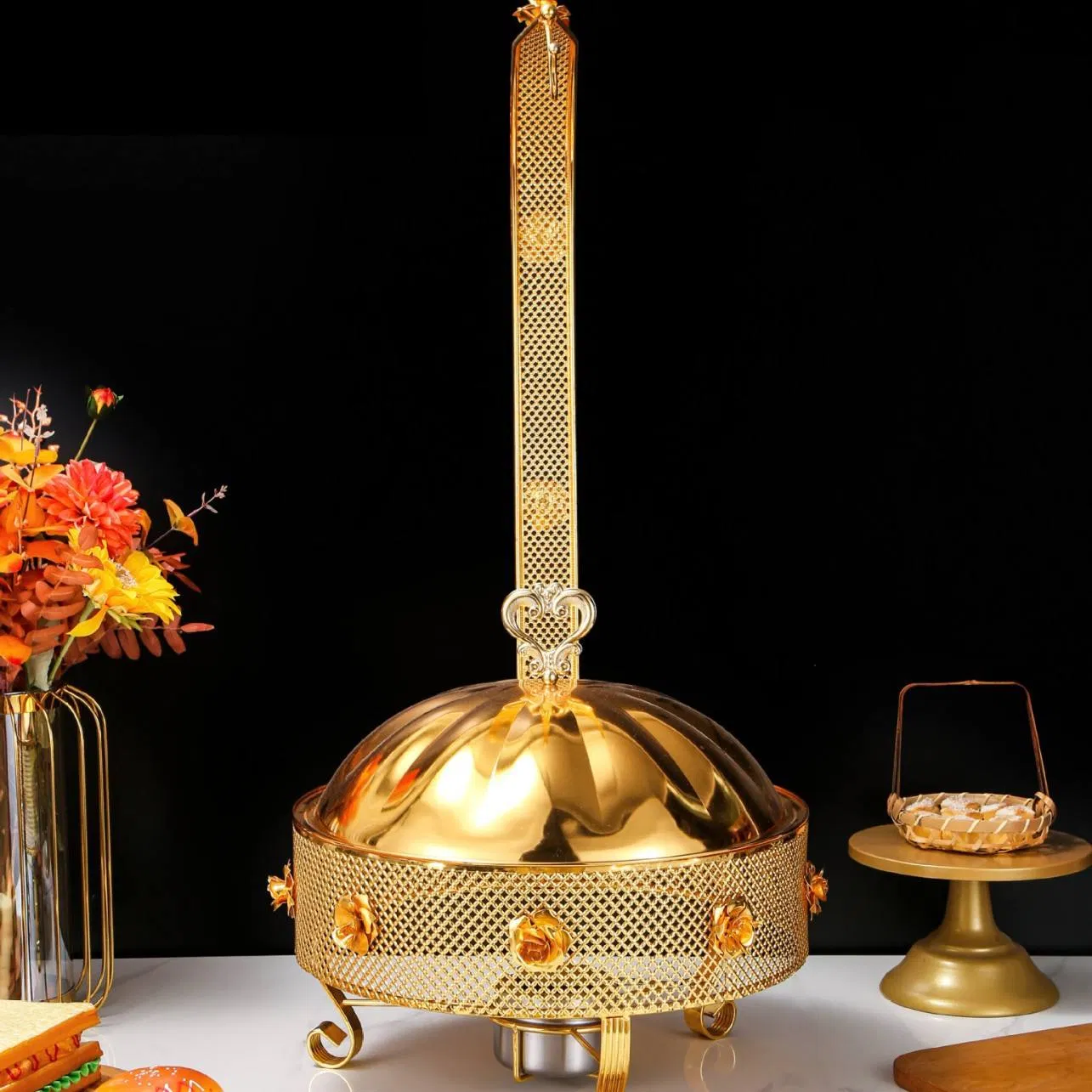 Big Size Stainless Steel Gold Hotel Restaurant Food Large Capacity Hot Pot Catering Buffet