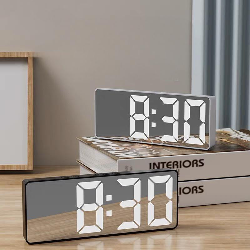 LED Alarm Clock Electronic Student Digital Clock Voice Control Dual Snooze 12/24h Dual Alarms Temperature Mute Table Clock