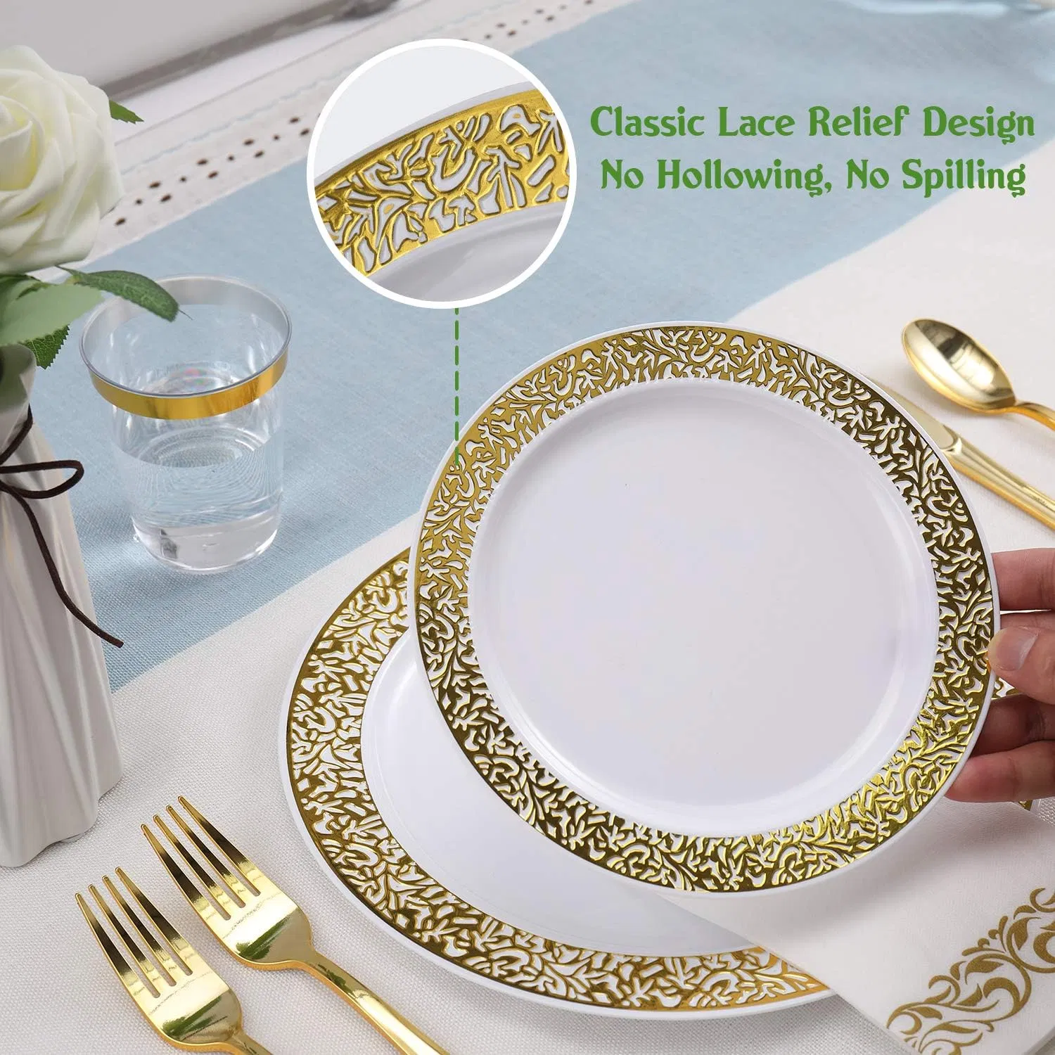 Elegant Gold Plastic Disposable Plates for Weddings & Parties