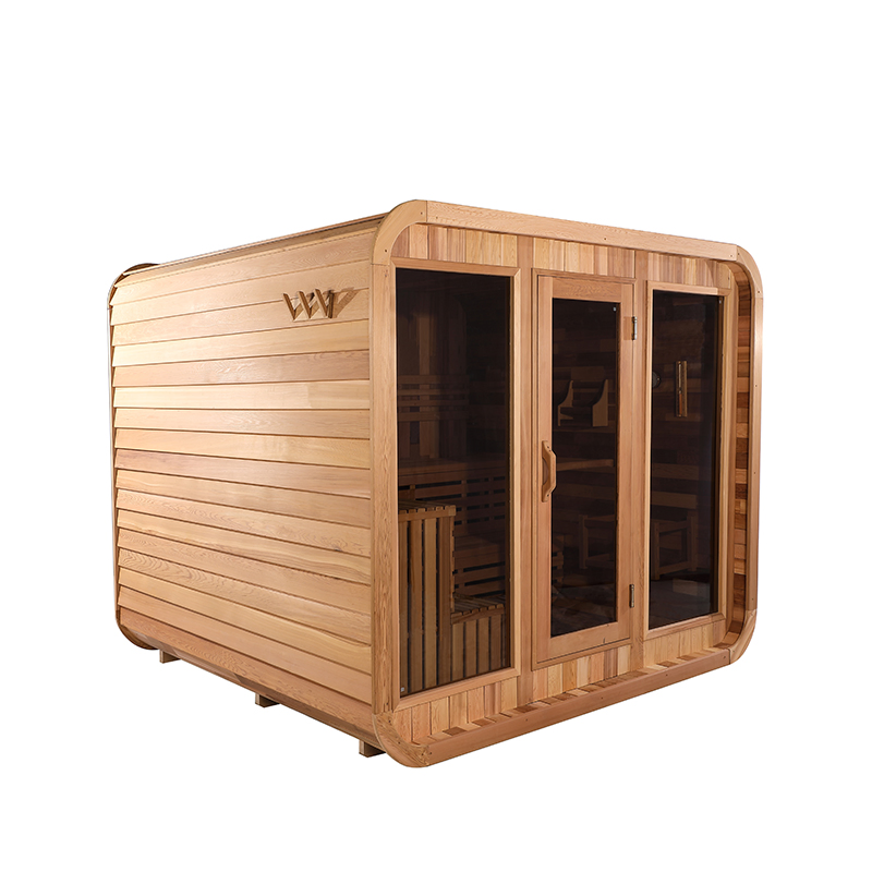 Factory Wholesale Outdoor Red Cedar Barrel Cube Sauna Room for 6 -8 People