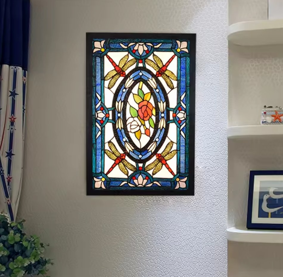 Elegant Blue Mediterranean Dragonfly Tiffany Stained Glass Wall Lamp