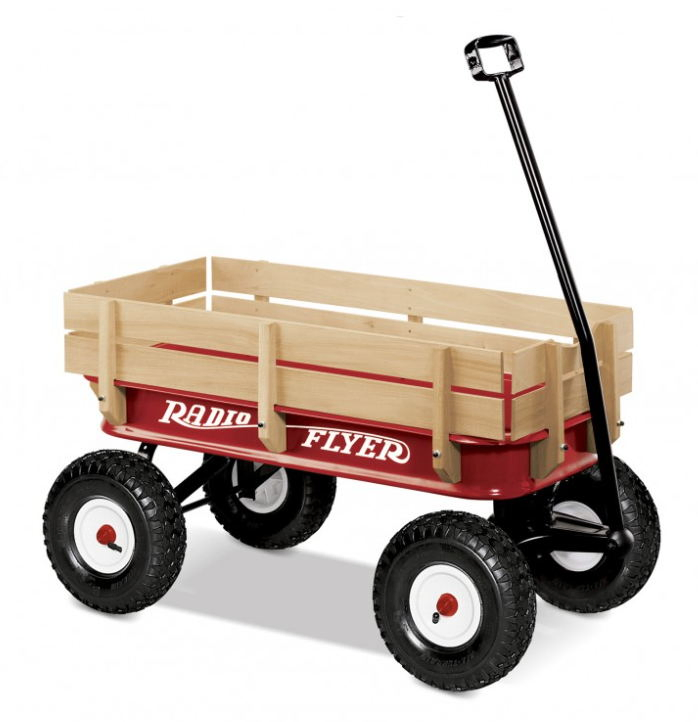 Four Wheel Wooden Wagon Tool Cart for 1-2 Years Baby