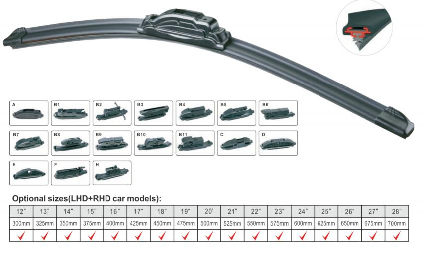 Multi-Functional Windshield Wipers, New Condition, Optional Sizes