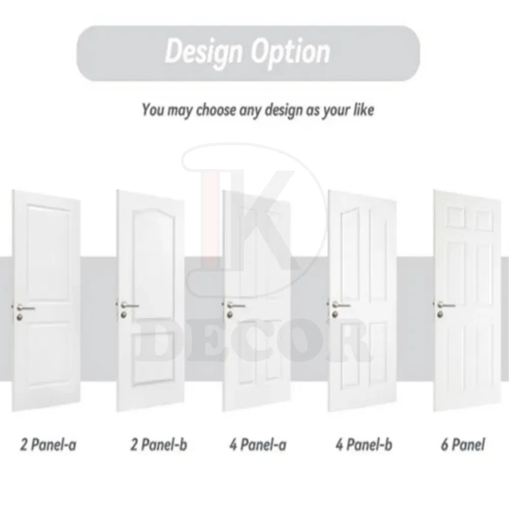 Modern Design White Primer HDF 6 Panel Interior Hollow Core Moulded Doors