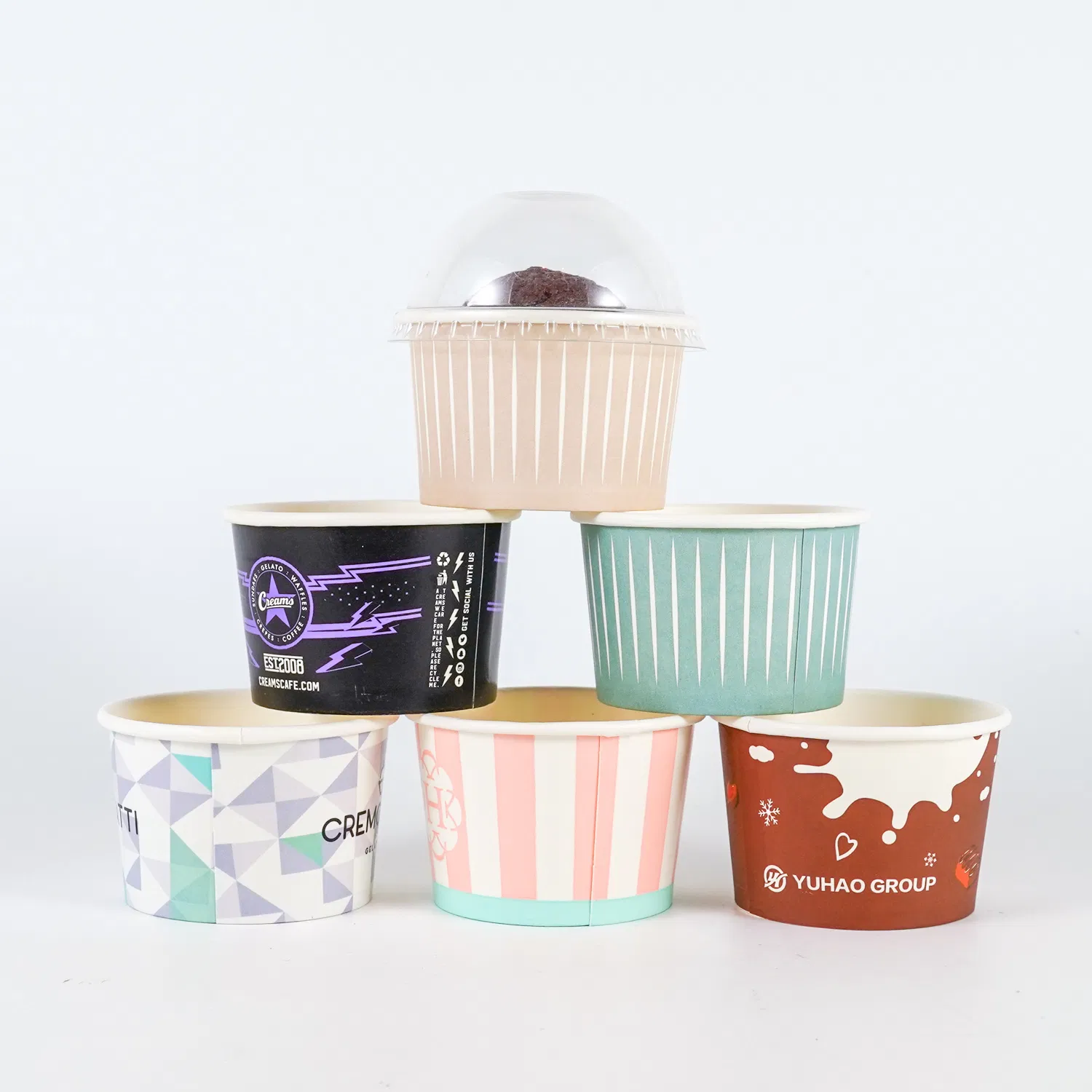 Wholesale High Quality Printing Food Grade Gelato Ice Cream Bowl Container with Dome Lid