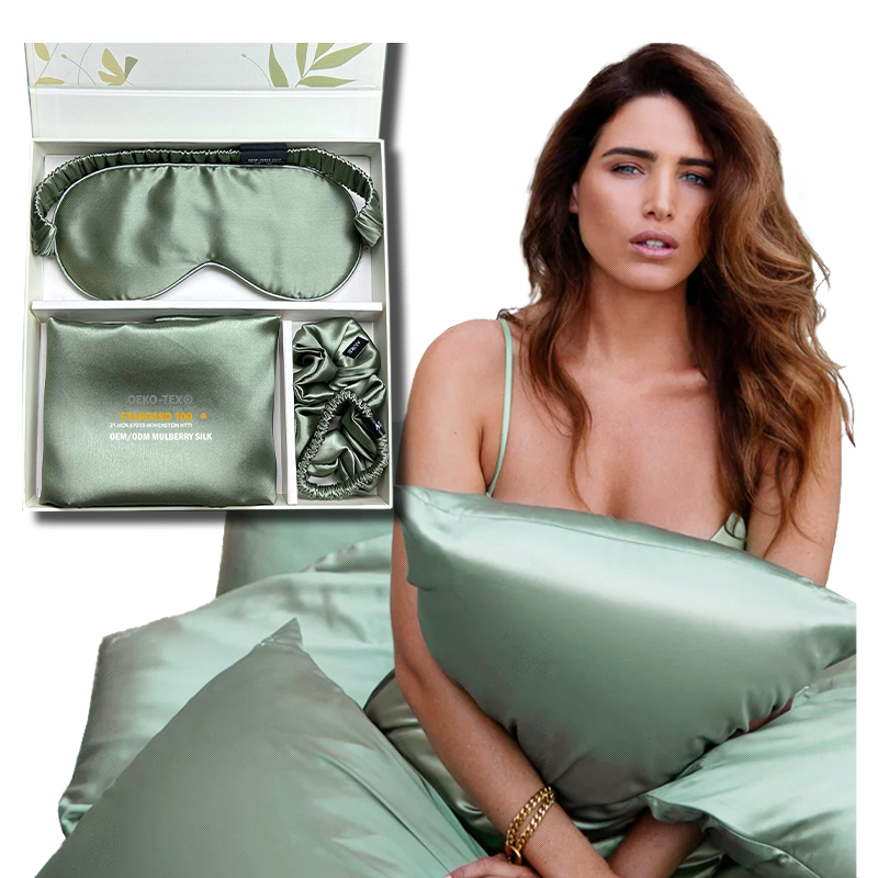 Custom Logo Ivory Pure Silk Pillowcase Scrunchie Box Hair Tie Luxury Sleep Eye Mask 100% Mulberry Silk Pillow Case Set