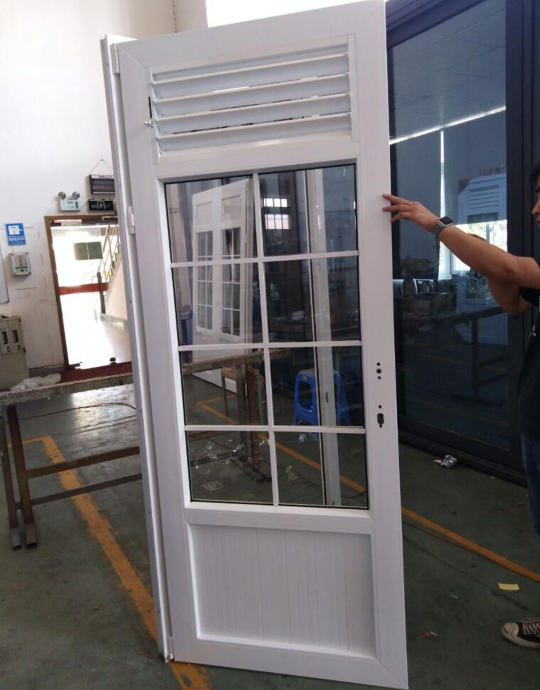Factory Customized Caribbeans Waterproof UPVC Vinyl Casement Glass Door with Adjustable Ventilation Louver Decorative Grill