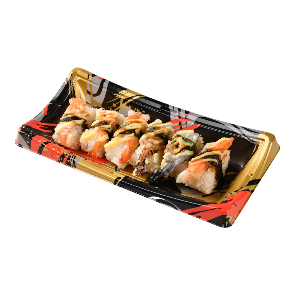 Supplier Wholesale Competitive Price Disposable Food Packaging Plastic Cnntianer Boat Shape Sushi Packaging Tray with Clear Lids