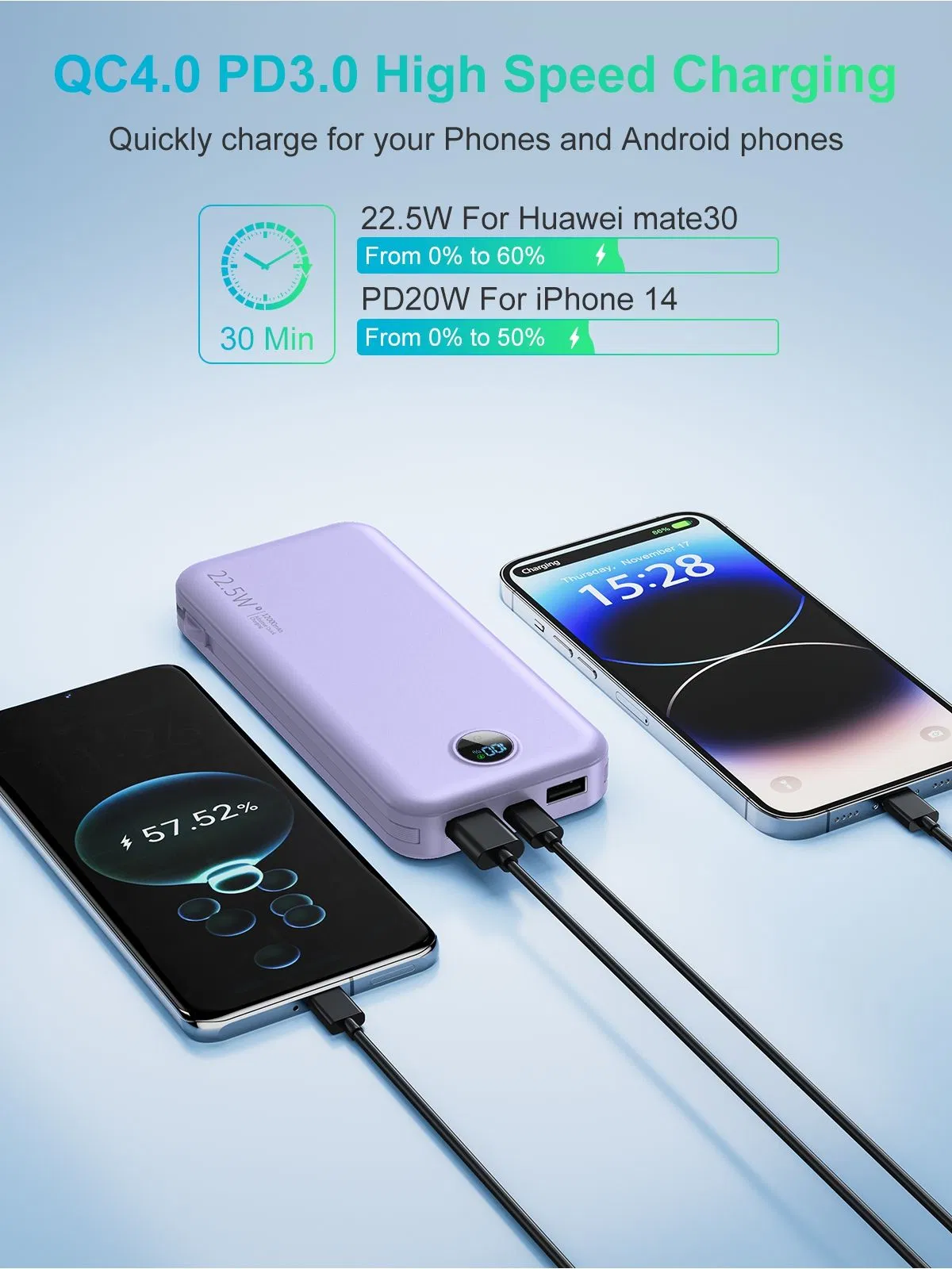 Портативный Power Bank 22.5W с розеткой и дисплеем