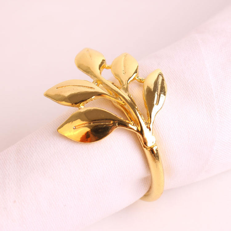 Wholesale High Quality Leaf Shape Gold Silver Napkin Ring Metal for Hotel