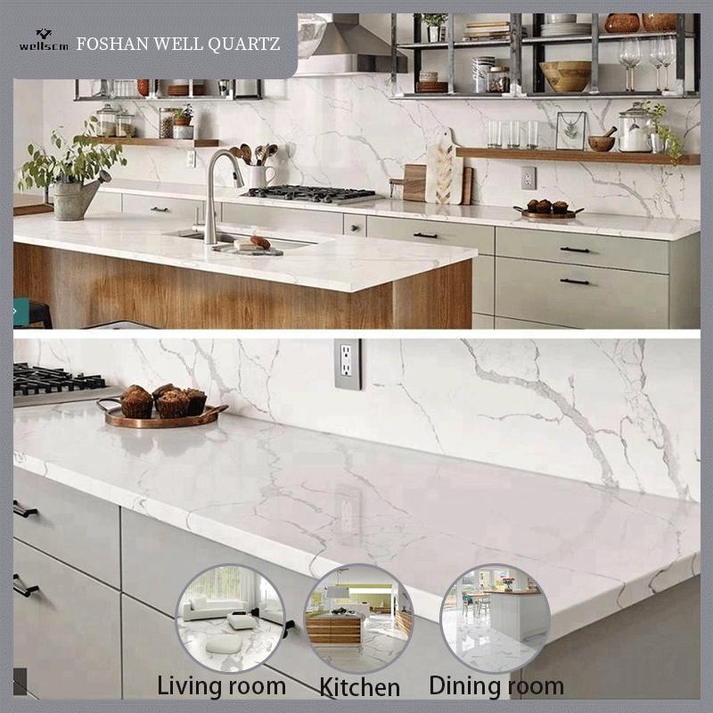 China New High Quality CE Quartz Stone White Solid Surface Grey Velins Quartz for Kitchen Countertop or Bar Counter Quartz Building Material Mesa De Cuarzo