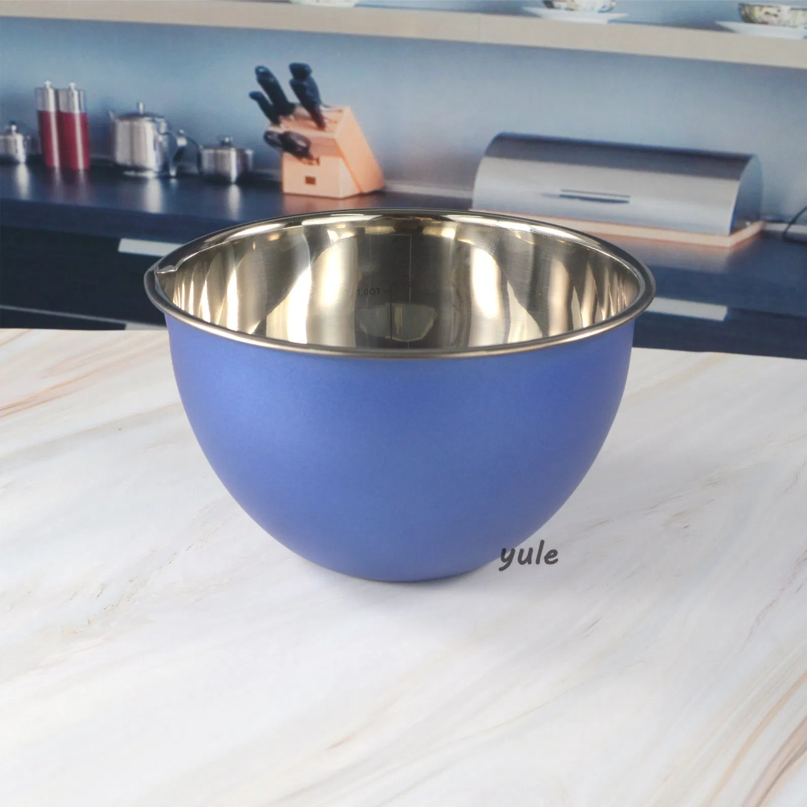 China Factory Kitchenware blue Color Salad Containers with Lids Food Grade Material Stainless Steel Mixing Bowl