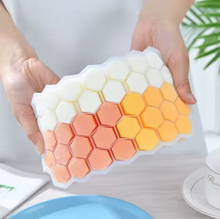 BPA Free Food Grade Silicone Ice Cream Mold Honeycomb Silicone Ice Cube Tray with Lids