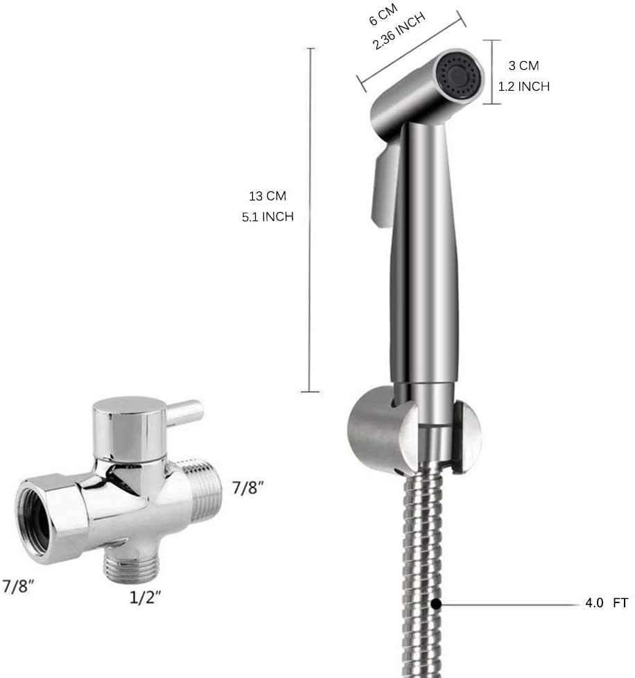 Handheld Bidet Toilet Sprayer Stainless Steel Wall or Toilet Mount