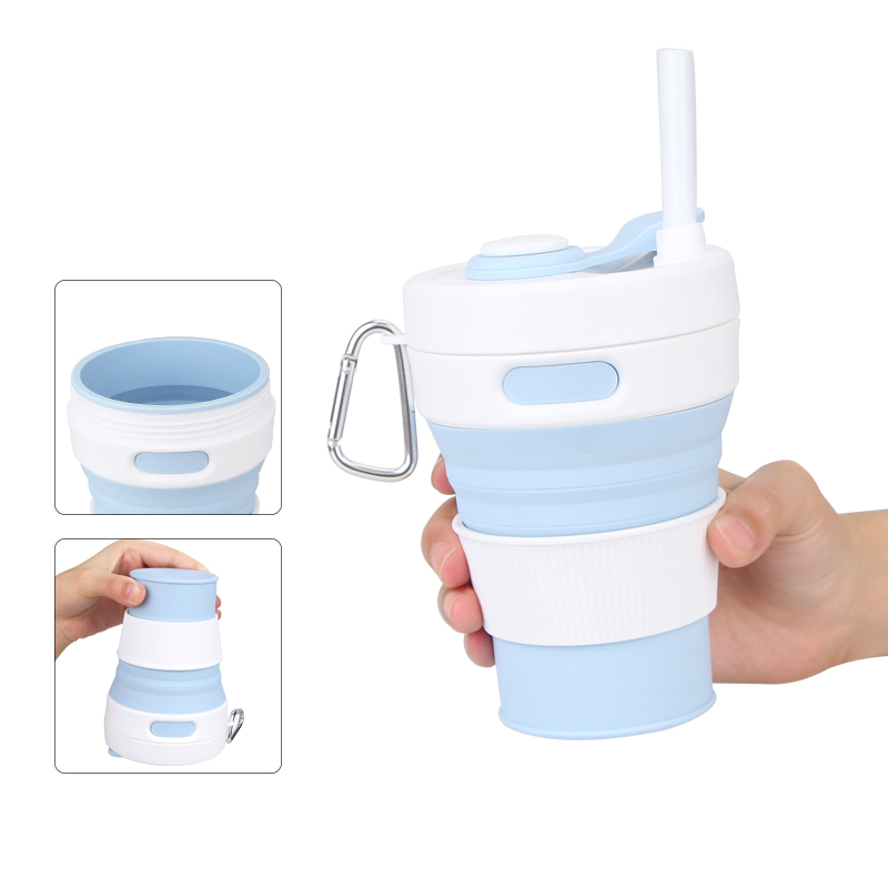 Складная силиконовая бутылка для воды с трубочкой