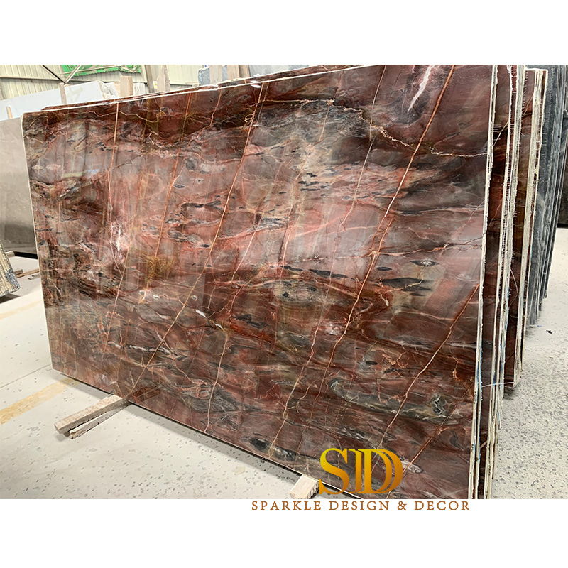 Beautiful Red Marble Slab with Strong Veins for Sale