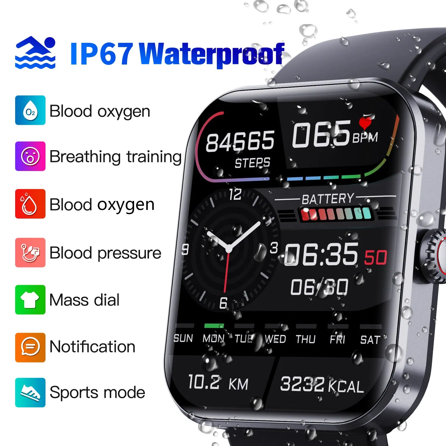 Step Counting, Distance, Calories, Heart Rate, Blood Oxygen Men Smartwatch