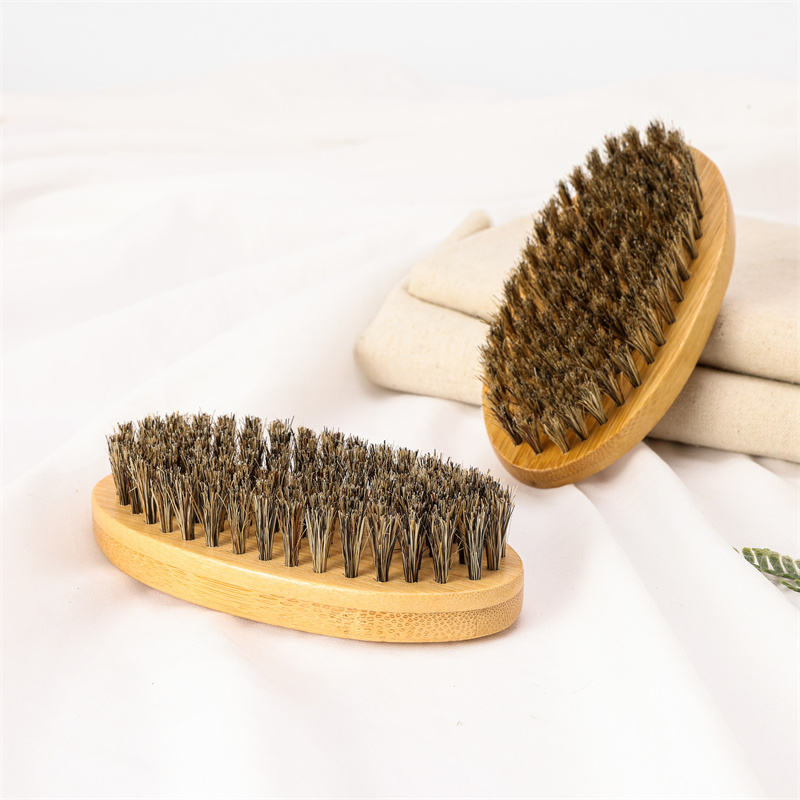 Best Selling Nylon Bristle Beard Brush Custom Logo Beech Wood Grooming Beard Hairbrush with Oval Paddle Shape