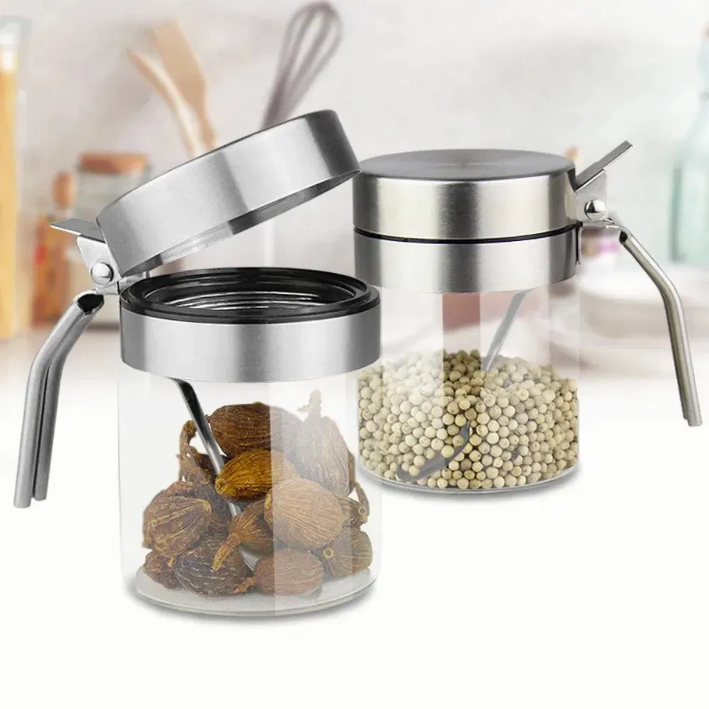 Condiment Container Dispenser Bottle Seasoning Box, High Borosilicate Glass Spice Jar Kw0010_5