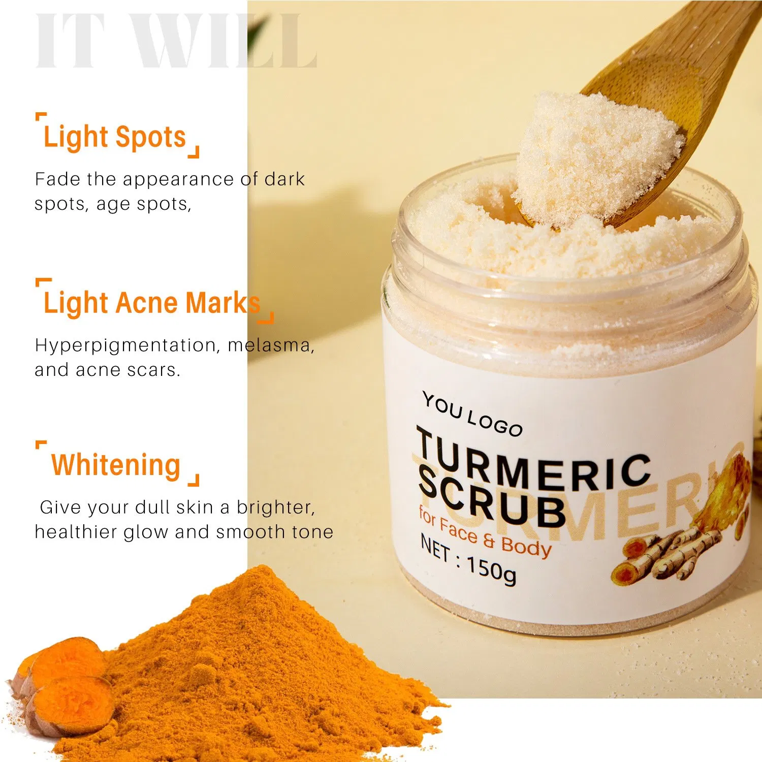 Beauty Skin Care Exfoliating and Deep Cleansing Turmeric Face Body Scrub Cosmetics