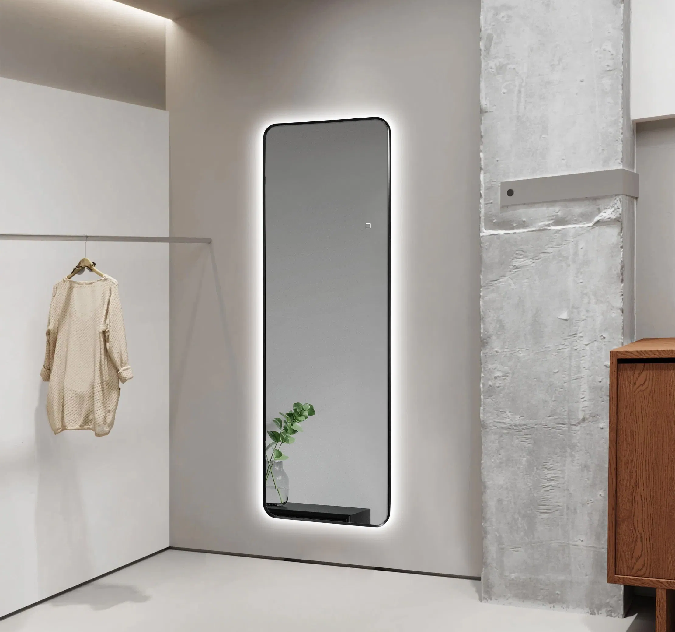 Customized Home Decoration Glass Smart Dressing Vanity Makeup Sticker Salon Espejos Bathroom Wall LED Light Full Body Mirror/Sink/Toilet/Hair Dryer/Toothbrush