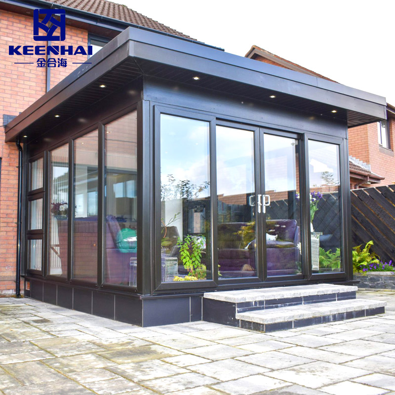 Back Yard Outdoor Commercial Aluminum Glass Sun Room Lean to Wall Triangle Skylight Gable Roof Sunroom