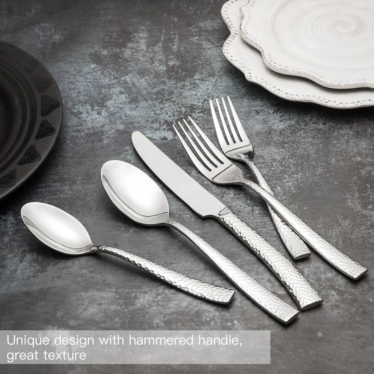 Wholesale Stainless Steel Spoons Ceramic Stoneware Plate Set for Wedding