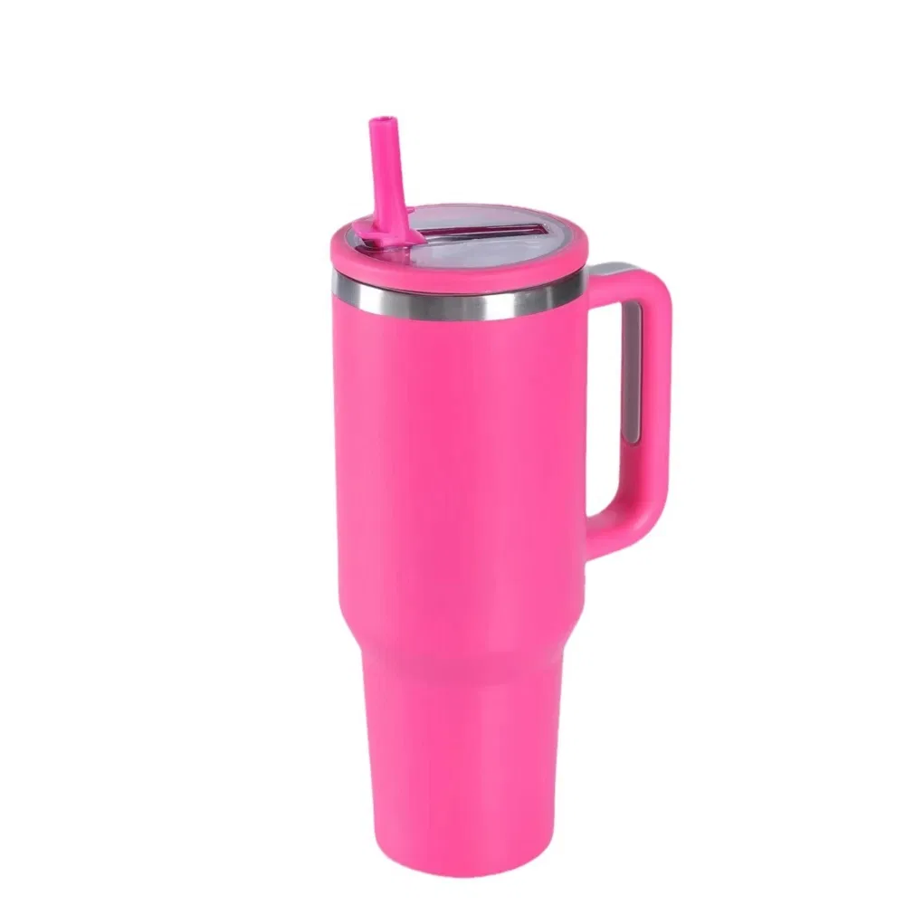 40oz Stainless Steel Double-Layer Insulated Cup Solid Color with Straw Ice Cream Cup Large Capacity Portable Handle Car Cup