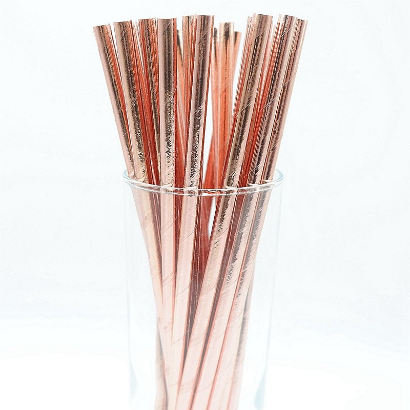 25PCS Foil Gold Rose Gold Silver Paper Straws Wedding, Birthday