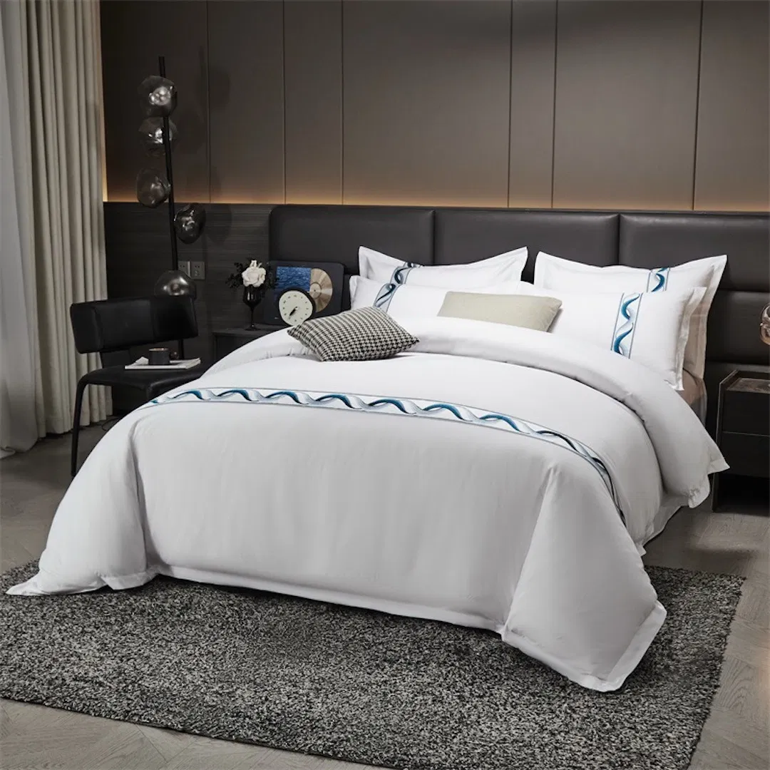 Wholesale OEM/ODM High Quality Home Textile Quilt Cover Bed Sheets Webbing Embroidery Duvet Cover Pure Cotton Bedroom Bed Set Guangdong Hotel White Bedding Set