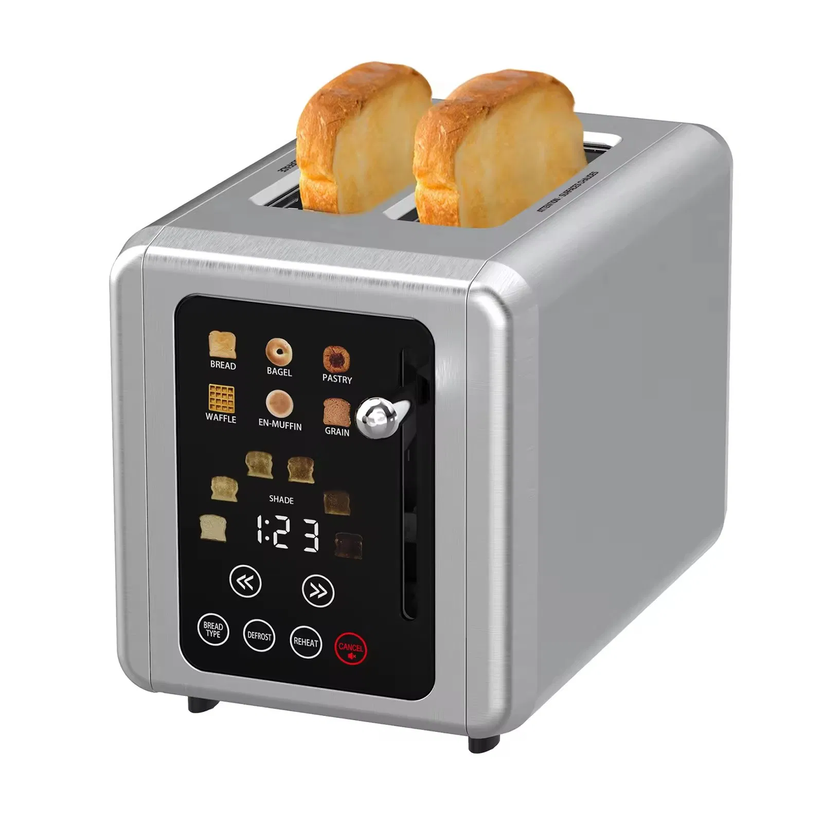 2-Slice Stainless Steel Digital Timer Toaster with Touch Screen 6 Bread Types Premium Toaster for Perfect Toast
