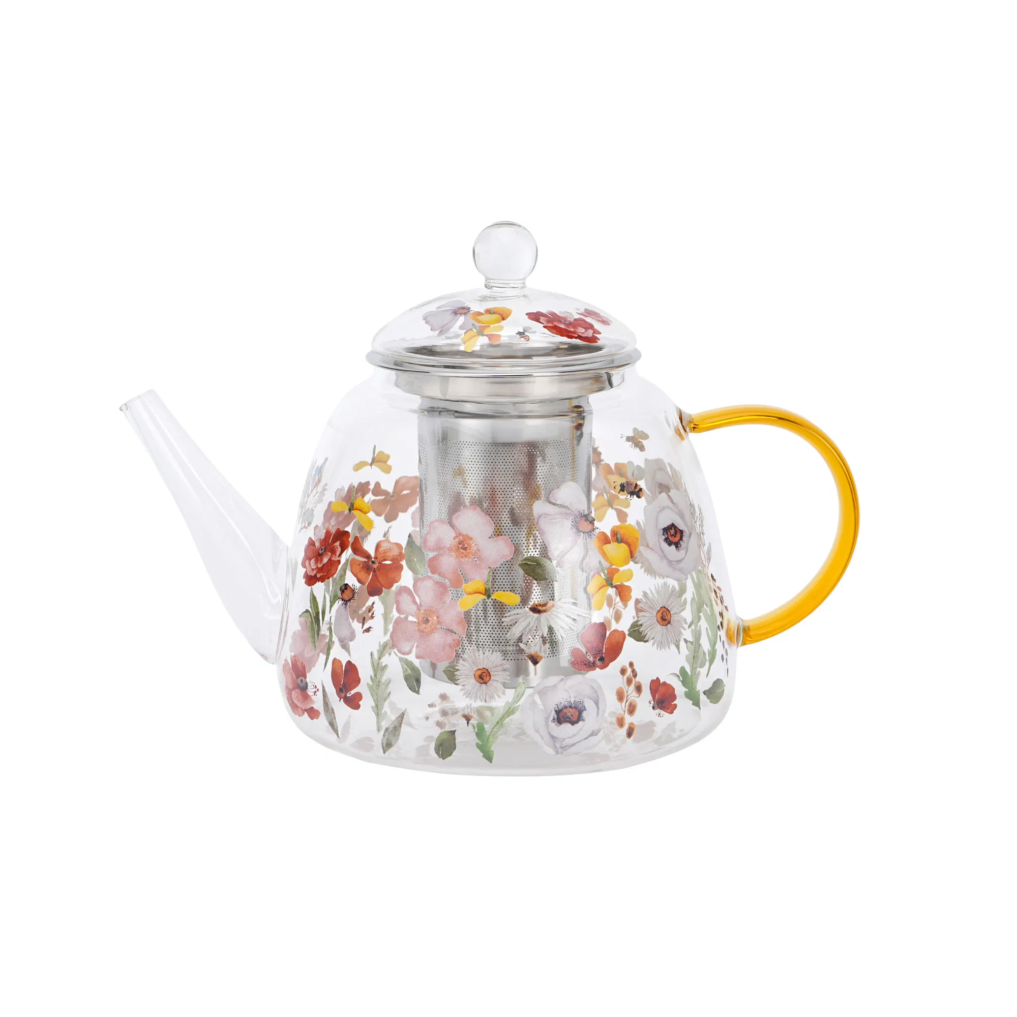 Floral Pattern Glass Mug Coffee Tea Cup Teapot Set with Filter Glassware