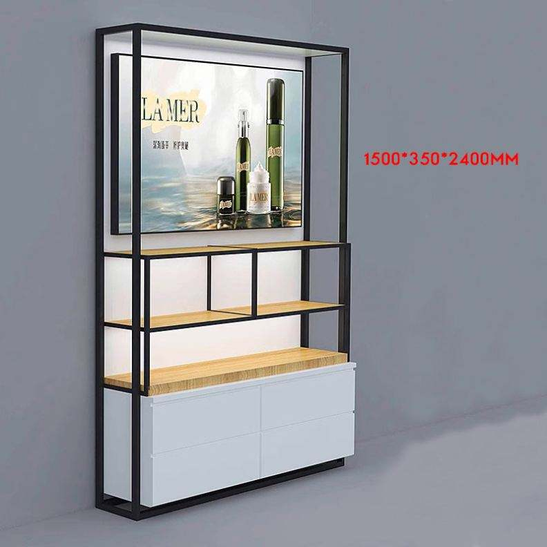Modern Eco-Friendly Cosmetic Display Stand with LED Backlit Panel for Cosmetic Store Retail Showcase
