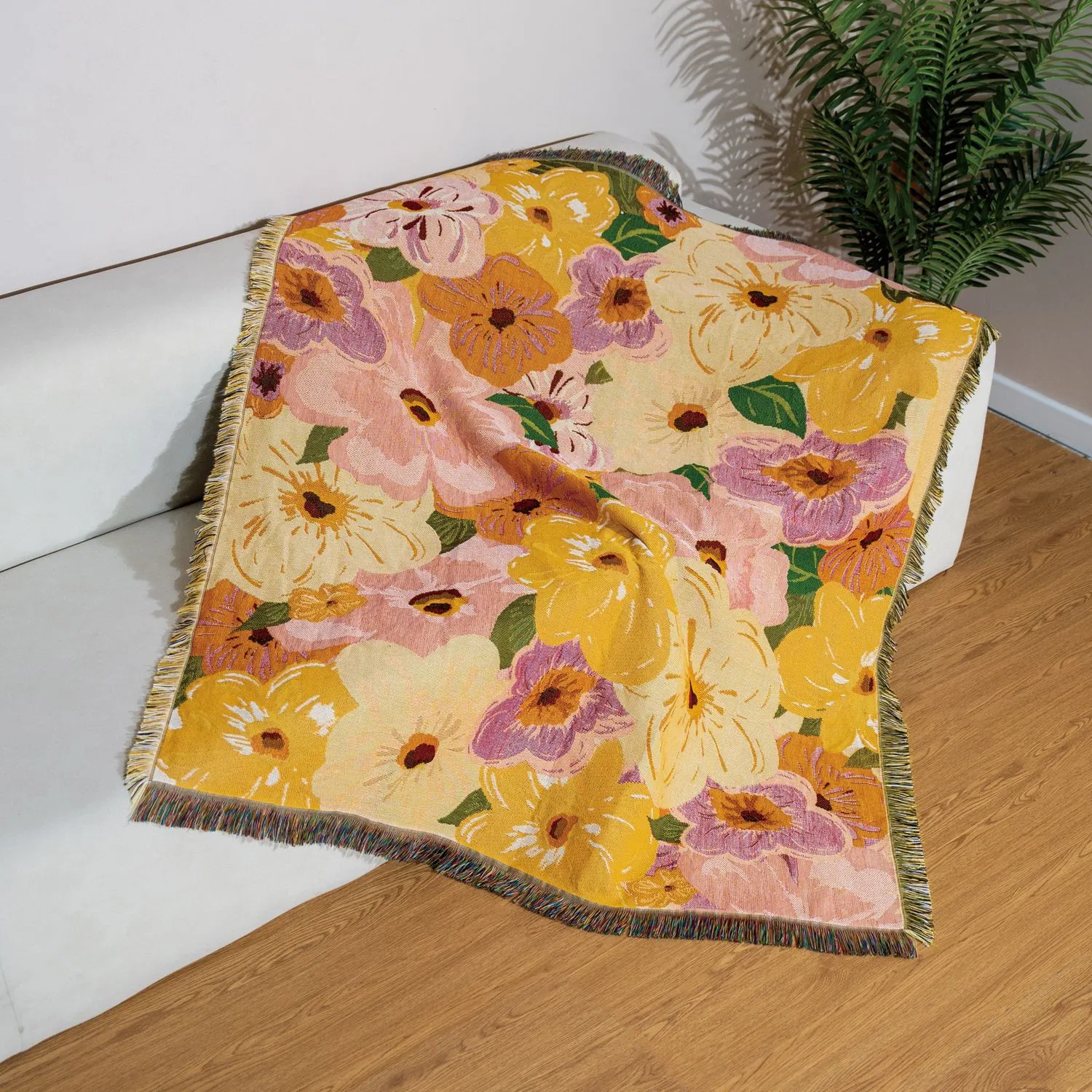 Плед Дайруй жаккардовый цветочный, плед для пикника