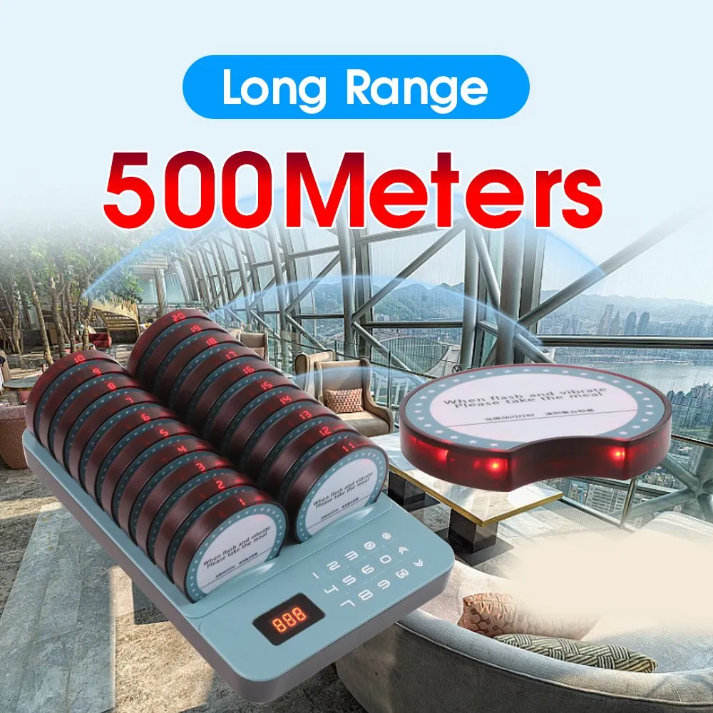 Wireless Restaurant Pager System 20 Coasters 300 Meters Food Truck