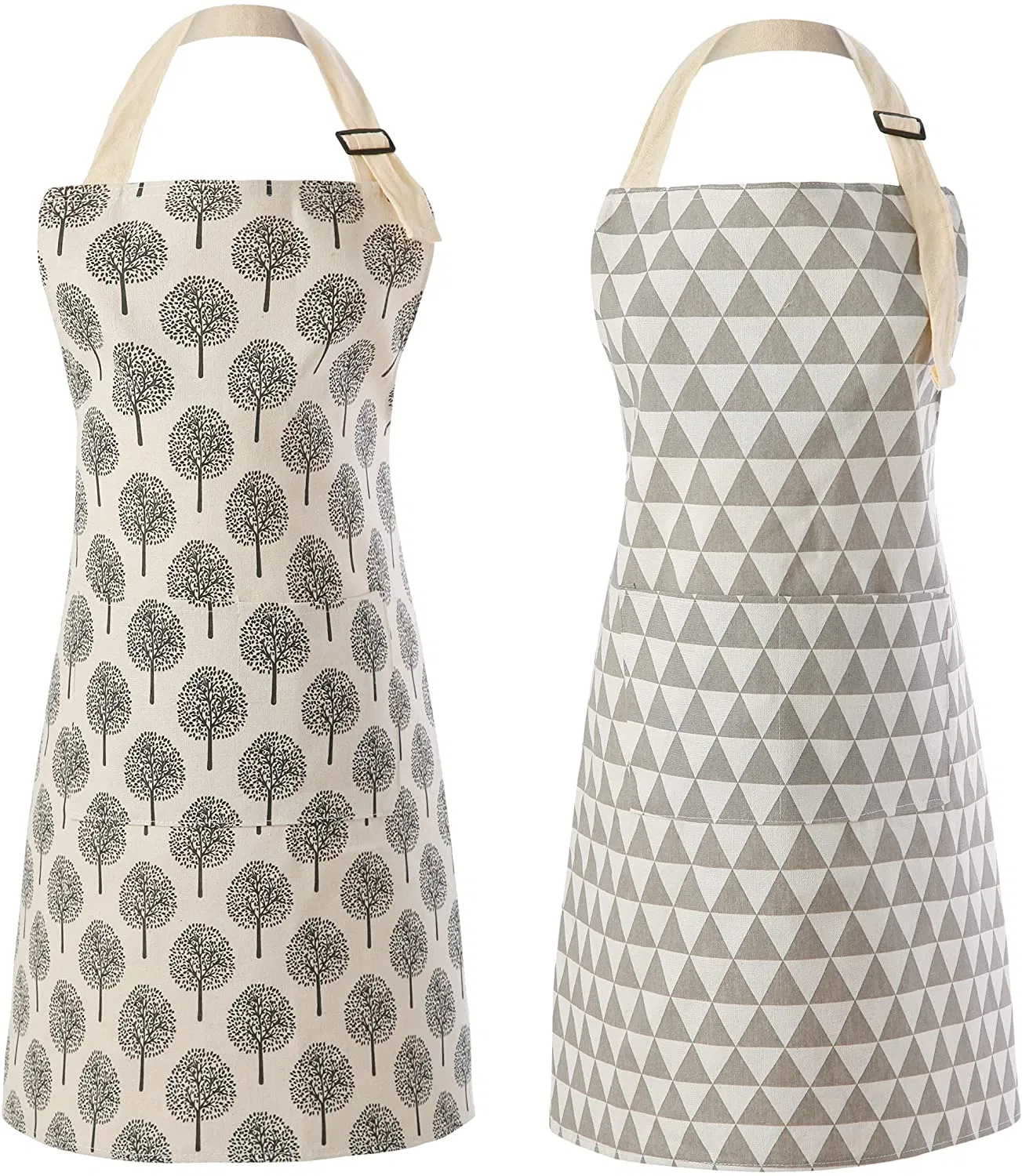 Cotton Linen Waterproof Bib Kitchen Apron with Pockets